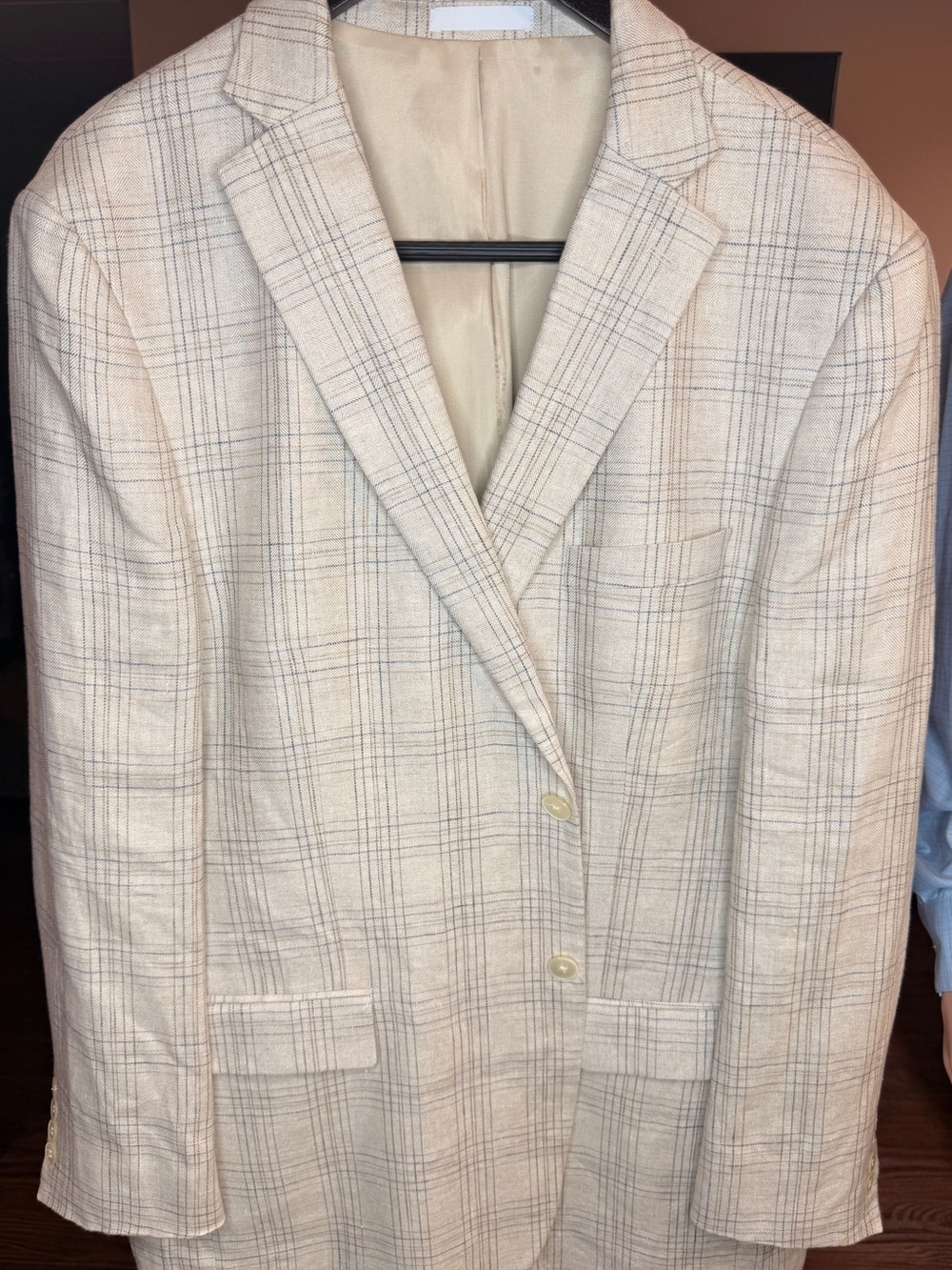 Lauren Ralph Lauren Mens Linen Sport Coat Blazer Plaid Windowpane Beige 46L